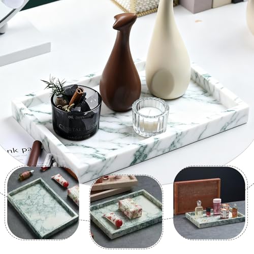 Natural Marble Tray, Stone Tray for Bedroom/Bathroom/Kitchen/Vanity Countertop, Jewelry Tray for Rings Earrings Necklace Bracelet Watch, Room Decor Aesthetic - color: Lotus Green, size: 11.8" x 7.9" x 1.2"