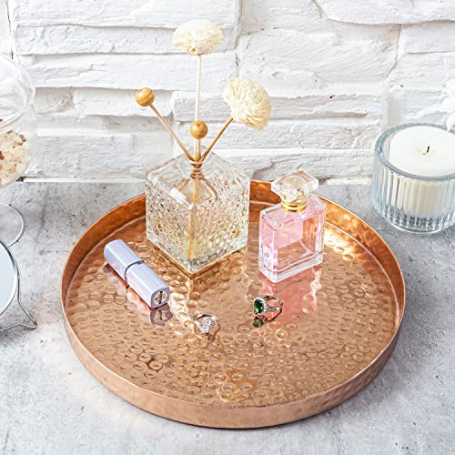 MyGift 11 Inch Deluxe Hammered Copper Kithchen Accessories Tray - Aluminum Plated Copper Platter and Vanity Tray - Handcrafted in India - color: Copper (11 Inch)