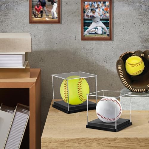 4PCS Softball Display Case Acrylic Clear Display Box Baseball Tennis Golf Protected Stand for Signed Memorabilia Large 12 Inch Sports Game Ball Storage Box - style: Softball