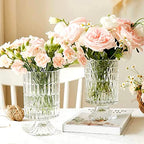 BLOFLO Embossed Glass Vase, 7'' Crystal Glass Vases, Pedestal Big Base Glass Bouquet Vase, Hydroponic Glass Transparent Vase for Home Office Wedding Dining Table Party (Ribbed Pattern) - color: Ribbed Pattern