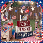 4 Pcs 250th Anniversary 4th of July Decorations USA Patriotic Memorial Day Tabletop Decorations Eagle Red White Blue Table Centerpieces American Flag Sign for Office Tiered Tray Home Shelf Party - style: Eagle Flag