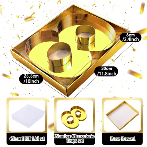 SiliFine 12" Charcuterie Number Shaped Mache with Clear Lid Fillable Sweets Serving Trays Paper Mache Cupcake Candy Box for 2025 Graduation Party Graduation Celebration(Gold,Number 8) - color: Gold, style: Number 8