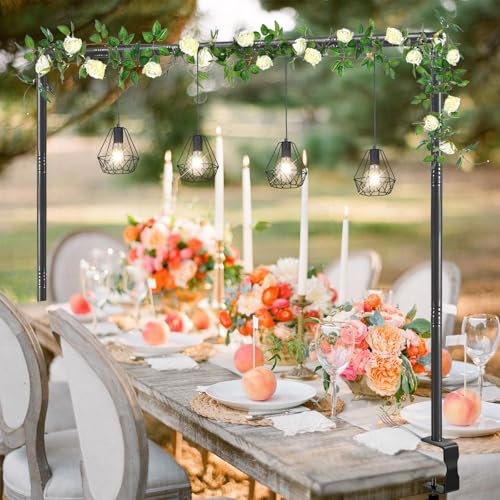 Over The Table Rod Stand with Clamps Adjustable 31"-110'' Length 31"-64" Height Table Balloon Arch Stand with Storage Bag Metal Decorating Rod for Table Hanging - color: Black