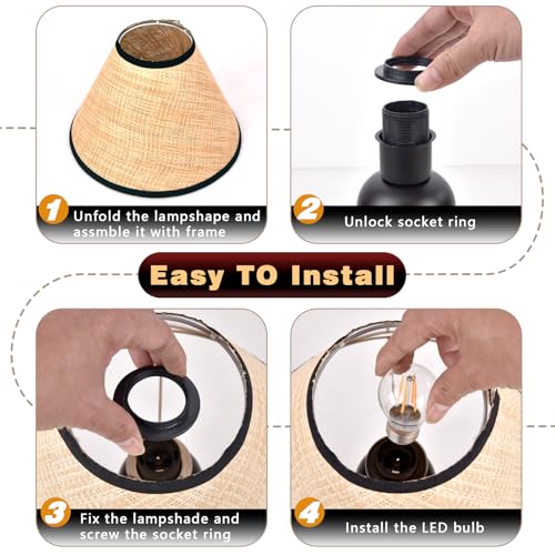 Matte Black Rattan Table Lamp for Bedroom, Modern Wicker Lamps for Bedside Nightstand, Small Table Rattan Shape Lamps for Small Spaces for Kitchen Counter, Home Office, Living Room, Kids Dorm - color: Black