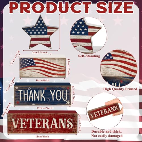 CroBlissful 4 Pcs Memorial Day Decorations Patriotic 4th of July Tabletop Decorations Red White Blue Table Centerpieces Star Sign for Office Tiered Tray Home Shelf 250th Anniversary - style: Star