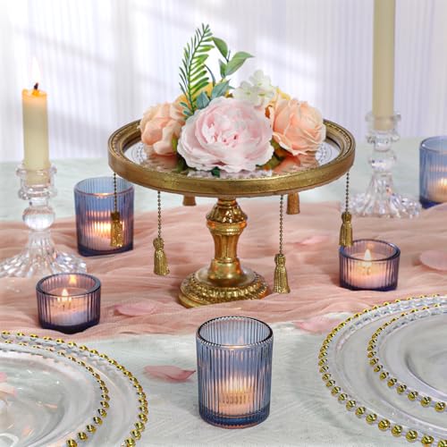 SUPMIND 24 Pcs Ribbed Votive Candle Holders, Dark Blue Glass Holders Bulk for Table Centerpiece, Tealight Holders Glass for Wedding Shower, Party and Home Decor - color: Dark Blue
