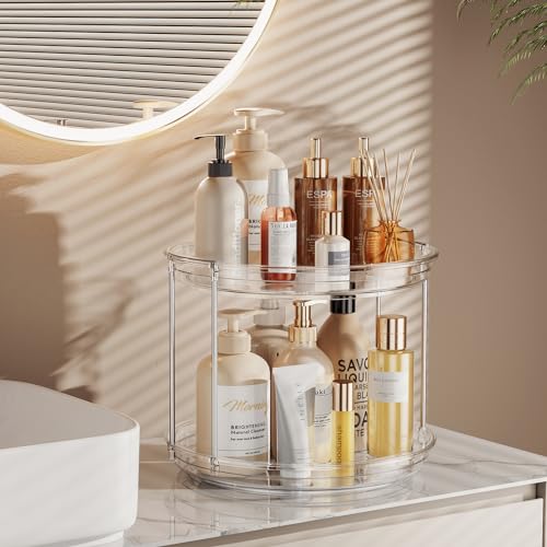 LAMU 4 Pack 2 Tier Lazy Susan Turntable Organizer 9.25'' Rotating Spice Rack Organization for Cabinet, Kitchen, Pantry, Countertop, Bathroom, Vanity, Medicine Cabinet Organizer, Clear - color: Clear, size: 9.25in 4Pack