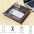 Valet Tray Desktop Storage Organizer – Premium PU Leather Catchall Bedside Vanity Tray Nightstand Caddy Holder for Remote Controller, Keys, Phone, Wallet, Coin, Jewelry,Brown - color: Brown