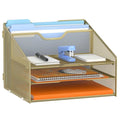 GAWERK Letter Tray Organizer, Mesh Desk File Organizer with 3 Paper Trays and 2 Vertical Upright Section (Gold) - color: Gold