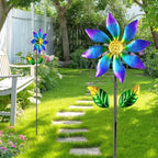 14'' Wind Spinners Outdoor, Flower Kinetic Wind Sculpture & Spinners, Metal Wind Spinners for Yard Garden Patio Decor (Purple) - size: 14'' Purple