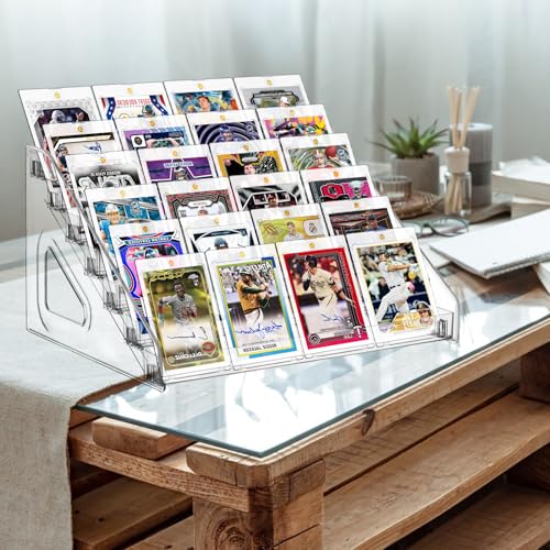 2 Pack 7 Tier Acrylic Card Display Stand, 7-tiers Versatile Display for Trading Cards,Greeting Card Display Stand,Portable Display Rack Holder for Graded Cards, PSA Cards,Sports Cards, Business Cards