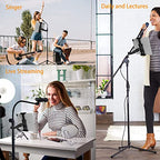 Ipad Holder for Mic Stand, Tablet Phone Holder Micophone Music Stand Mount Adjustable Rotatabe with Super Handle Clamp for iPad Pro 12.9 Air Mini, Android, 4 to 13.5inch iPhones and Tablets