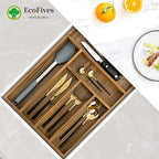 EcoFives Luxury Acacia Kitchen Drawer Organizer - Silverware Organizer - Utensil Holder and Cutlery Tray with Grooved Drawer Dividers for Flatware and Kitchen Utensils (6 Slot) - size: 6 Compartments