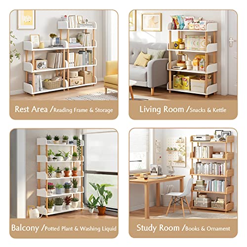 OSCHF 4-Tier Wooden Open Bookcase - Modern Display Bookshelf with Top Edge and Solid Wood Frame for Home and Office, Storage Cabinet, Warm White - color: Warm White, size: 4-Tier