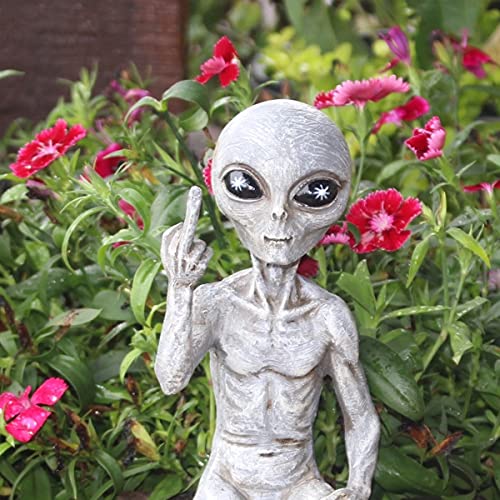 John Bernard & Company Rude Alien Statue “Flipping The Bird” 10″ H Shelf Sitter Extraterrestrial Figurine Funny Home or Garden Decoration (Alien Gray)… - color: Alien Gray