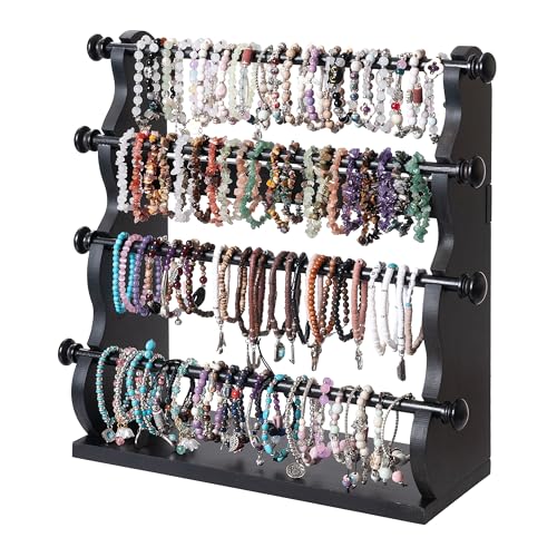 4 Tier Wooden Bracelet Holder, Bangle Watch Necklace Display Storage Antique Bracelet Display Stand Jewelry Holder Stand for Store, Showcase and Home Storage Black 4 Tier Wooden Bracelet Holder - style: 4 Tier Standing-Black
