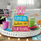Yuntau 4 Pcs Summer Decorations for Office Hawaii Table Decorations Wooden Sign Flip Flops Table Centerpiece Summer Tiered Tray Decor Decorative Faux Book Stack Block for Coffee Mantel Floating Shelf - style: Pink Flip Flops