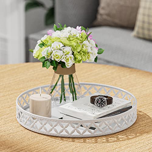 EKNITEY Bathroom Trays for Counter - 11 Inch White Decorative Tray Countertop Cosmetics Vanity Perfume Organizer Storage Tray for Bathroom - color: Floral-white