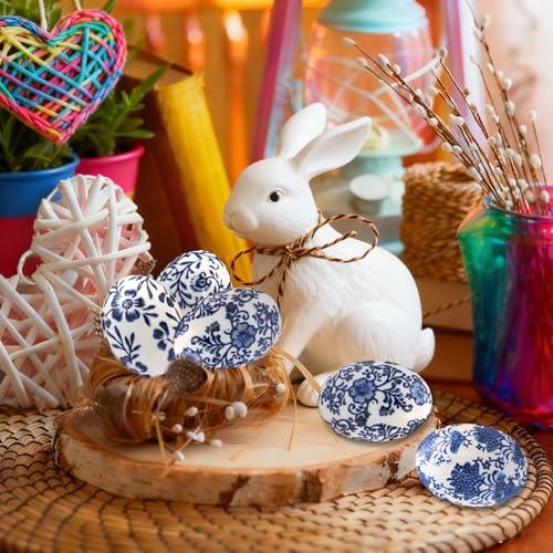 6pcs Ceramic Easter Eggs - Chinoiserie Blue and White Easter Egg Decor for Home, Living Room & Office for Christmas, Halloween, Mother's Day, Easter and Housewarming(C) - size: C