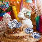 6pc Ceramic Easter Egg Ornaments, Chinoiserie Easter Decor Elegant Touch to Home/Office Spaces,Ideal Gift for Christmas, Halloween, Mother's Day, Easter or Housewarming(B) - size: B