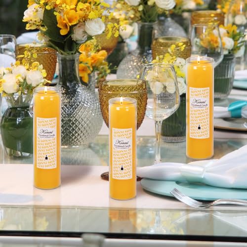 KONNI 2x8 Inch Yellow Pillar Candles in Glass Set of 3, Devotional Prayer Candle, Unscented Religious Candles, 105 Hours Emergency Long Burning, Ideal for Memorials, Vigil, Blessing - color: Yellow