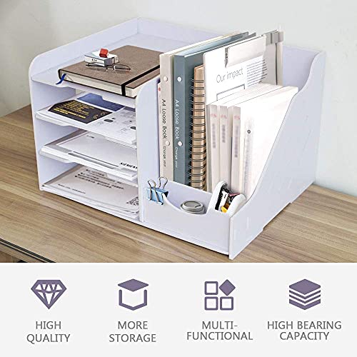 SONGWAY File Organizer for Desk - 4 Tier Vertical and Horizontal Document Holder, File Sorter, A4 Paper Storage Holder, Desktop Organizer for Home Office School Decoration, White - size: 4 Tier