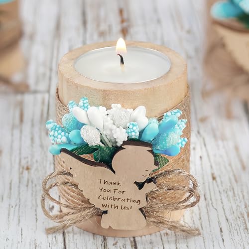 10 Pieces Handmade Wooden Angel Tea Candle Holder, Baptism Gift, Baby Shower Favors for Guests, Birthday Party Favors,Adult Baptism.(Light-Blue) - color: Blue