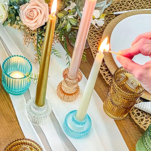 Kate Aspen Vintage Ribbed Glass Black Candlestick Holders, Pillar Candle, Tealight & Votive Candle Holders (Set of 6, 3 Assorted Sizes), Dining Table Decor, Shelf Decor, Centerpiece - color: Clear