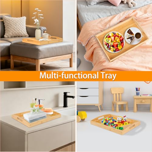 2-Pack Bamboo Serving Trays with Handles, 16" and 13", Decorative Food Tray Set for Breakfast, Coffee, Tea, Snacks, Ideal for Coffee Table, Ottoman, Living Room & Kitchen - style: 2 PACK-Square-16" X 11"
