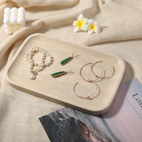 Koville Romano Travertine Tray, 12"x8" Natural Stone Vanity Tray for Countertop Bathroom Kitchen Dresser, Decorative Marble Catchall Trays for Perfume Jewelry, Rectangular Serving Tray(Beige) - color: Travertino Romano