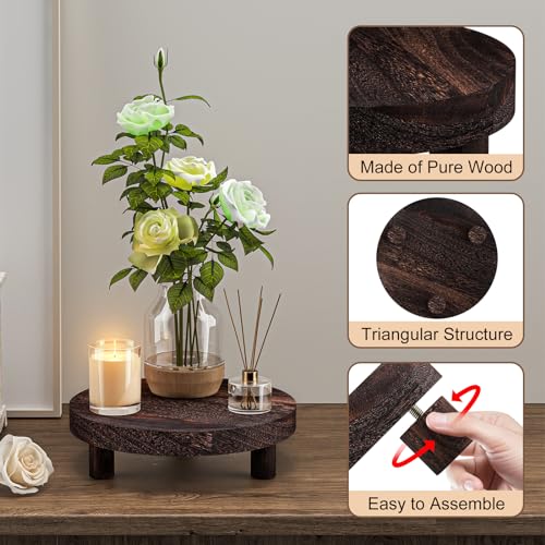 Wood Plant Stand Indoor Outdoor, 12/10/8/6" Round Wood Riser for Decor, Wooden Stool Display Stand Flower Pot Holder Small Planter Tray Modern Potter Decorative for Desktop Counter Room - color: Rustic Brown-4pcs