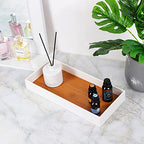 J JACKCUBE DESIGN Leather Bamboo Vanity Tray, Bathroom Organizer, Catch All Valet Tray for Women Perfume, Jewelry, Makeup, Candles, Key, Phone, Sunglasses (White)- MK205B - color: White