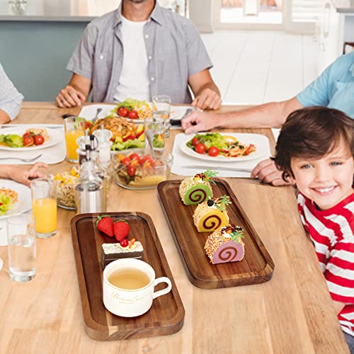 2 Pcs Rectangular Wooden Platters for Food Party Decorative Small Serving Tray Long Charcuterie Board Acacia Wood Trays Home Decor Cheese Board Rectangle Cake Dessert Plates Snack Appetizer Platter - size: 12" x 6"