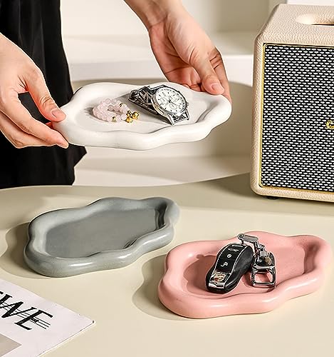 Ceramic Jewelry Dish for Women, Jewelry Tray Trinket Dish Vanity Tray, Cloud Jewelry Plate, Watch Keys Tray Ring Dish Holder for Mother's Day/Christmas/Thanksgiving/BirthdayGift, Spotted Pink - color: Spotted Matte Pink