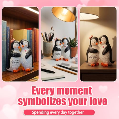Penguin Gifts for Couple, Romantic Anniversary Wedding Gifts for Men Women, Resin Penguin Figurines, I Love You Gift for Wife Husband Girlfriend Boyfriend, Penguin Statue Home Decor with Greeting Card