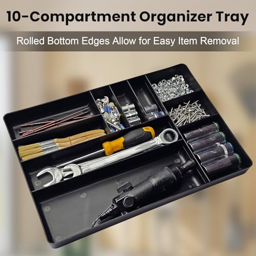 10-Compartments Tool Organizer Tray, Tool Drawer Organizer Tray, Tool Box Organizer, Stackable Toolbox Organization Holder for Small Parts, Bolts and Batteries (1, Black) - color: Black