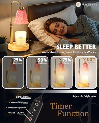 Small Candle Warmer Lamp with Timer, Adjustable Pink Flower Candle Heat Lamp, Unique Women's Gifts for Birthday, Dimmable Candles Heater, Fashion Wax Warming Light with Wood Base - color: A3-pink