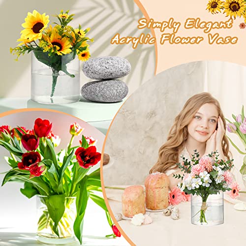 Qunclay 4 Pcs Acrylic Flower Vase Plastic Cylinder Vase for Centerpiece Decorative Clear Acrylic Cylinder Containers Break Resistant Round for Home Party Table Deco(6 x 6 Inch) - size: 6 x 6 Inch