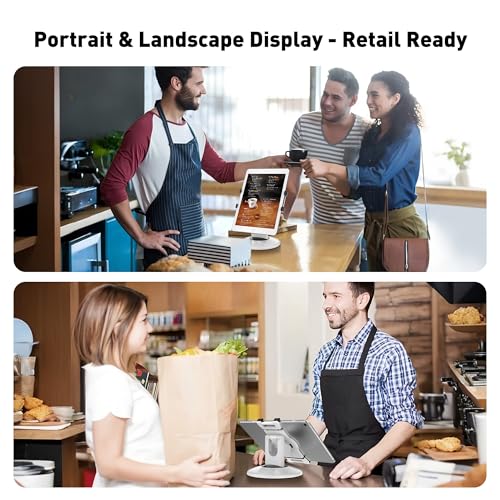 AboveTEK Retail Kiosk iPad Stand, 360° Rotating Commercial POS Tablet Stand, Fits 6"-13" (Screens) iPad mini Pro-Business Swivel Tablet Holder, for Store Office Reception Kitchen Desktop (White) - color: White