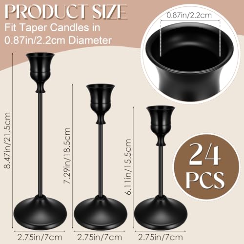 24PCS Brass Gold Taper Candle Holders Set, Vintage Metal Candlestick Holders for Table Centerpiece, Wedding Reception, Festive Christmas Mantel Decoration Black - color: Black