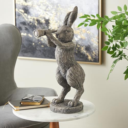 Deco 79 Polystone Rabbit Textured Sculpture with Telescope, 8" x 12" x 22", Gray - size: 8" x 12" x 22"