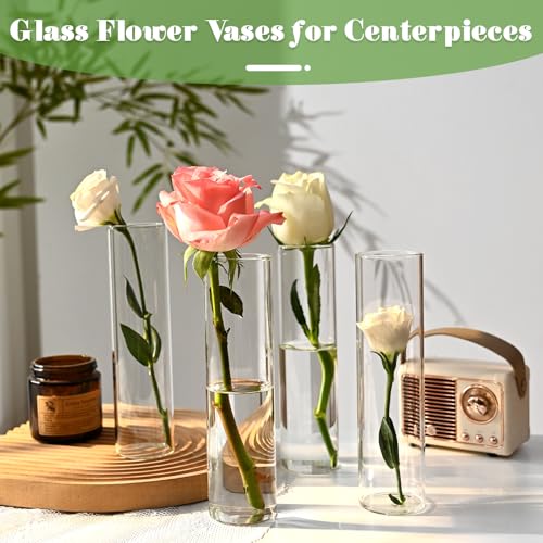 20 Pcs Glass Cylinder Bud Vases for Centerpieces, H: 7.15" x D: 1.85", Birthday Party Wedding Centerpiece Table Decorations, Home Decor, Small Cylinder Living Bud Vases in Bulk for Flowers - size: 7.1*1.8*1.8inch