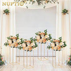 Nuptio Wedding Centerpieces Gold Vases: 2 Pcs 23⅝ inch Tall Flower Stand Metal Floor Vase Column Geometric Centerpiece Stands Rectangular Display Rack for Weddings Party Decoration - size: 23⅝" H x 2 Pcs