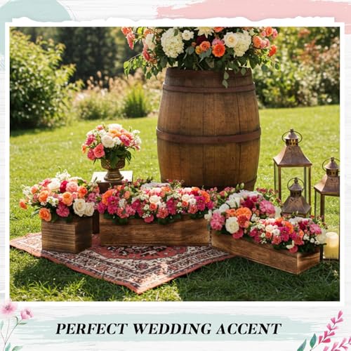 Dandat 6 Set Wood Boxes for Centerpieces 12x4 Inch Rectangle Wooden Planter Box Rustic Wood Planter with Removable Plastic Liner Floral Foam Blocks for Centerpieces Home Wedding Garden Decor - size: 12x4 Inch