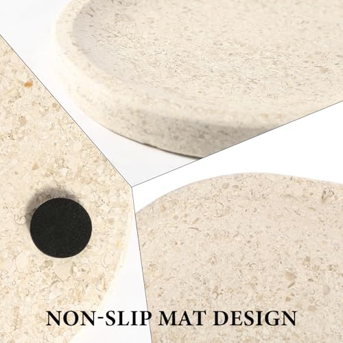 Koville Marble Vanity Tray for Decor, Natural Bathroom Tray for Bathroom Countertop, Stone Decorative Trays for Dresser Organizer, Storage Trays for Perfume, Jewelry Holder(Beige Yellow) - color: Moca Cream Media, size: 12" x 6" x 0.7"