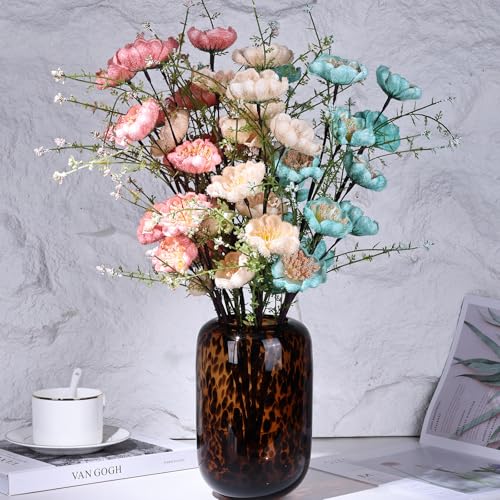 8.2in Amber Vase,Brown Glass,Round Art,Modern Clear Glass Vase,Decorative Bottles for Home Decor,Farmhouse Centerpiece,Wide for Living Room, Kitchen,Office, Dining (S) - size: Small