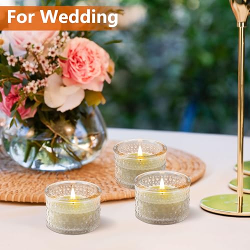 JOYIT Clear Votive Candle Holders Bulk Set of 12, Tealight Candle Holder for Wedding Table Centerpiece, Glass Small Candle Holders for Birthday Party, Valentine's Day, Home Decor (2''X 1.4'') - color: Embossed_clear