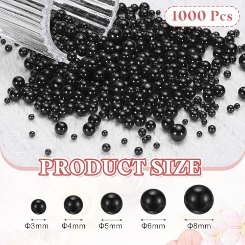 PATIKIL 1000 Pcs No Hole Pearls, 3mm 4mm 5mm 6mm 8mm Mini Round Faux Pearl for Art Crafts Jewelry Making Nail Vase Filler Birthday Wedding Party, Black - color: Black