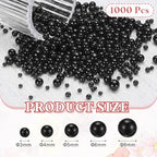 PATIKIL 1000 Pcs No Hole Pearls, 3mm 4mm 5mm 6mm 8mm Mini Round Faux Pearl for Art Crafts Jewelry Making Nail Vase Filler Birthday Wedding Party, Black - color: Black