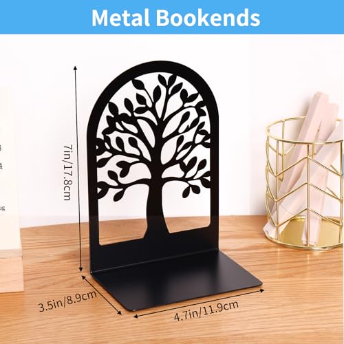 EOOUT Bookends for Shelves Decorative, 5 Pairs of Tree Bookends Supports, Black Metal Book Stoppers for Heavy Books, Heavy Duty Book Ends for Home Office School.